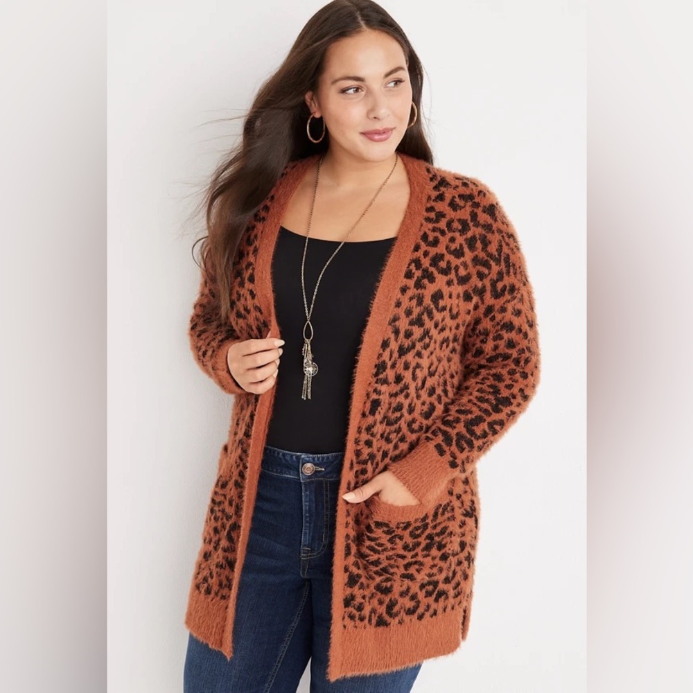 NWOT MAURICES Leopard Print Oversize Open Front Cardigan Sweater Top Black Brown